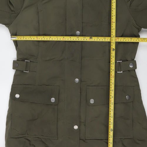 Ultex Women's Green Long Parka Coat M Faux Fur Trim Hooded Down Filled