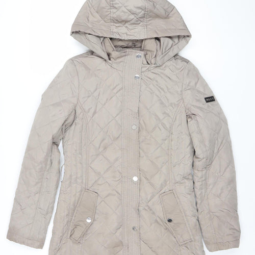 DKNY Womens Beige Quilted Hooded Mid-Length Coat XS
