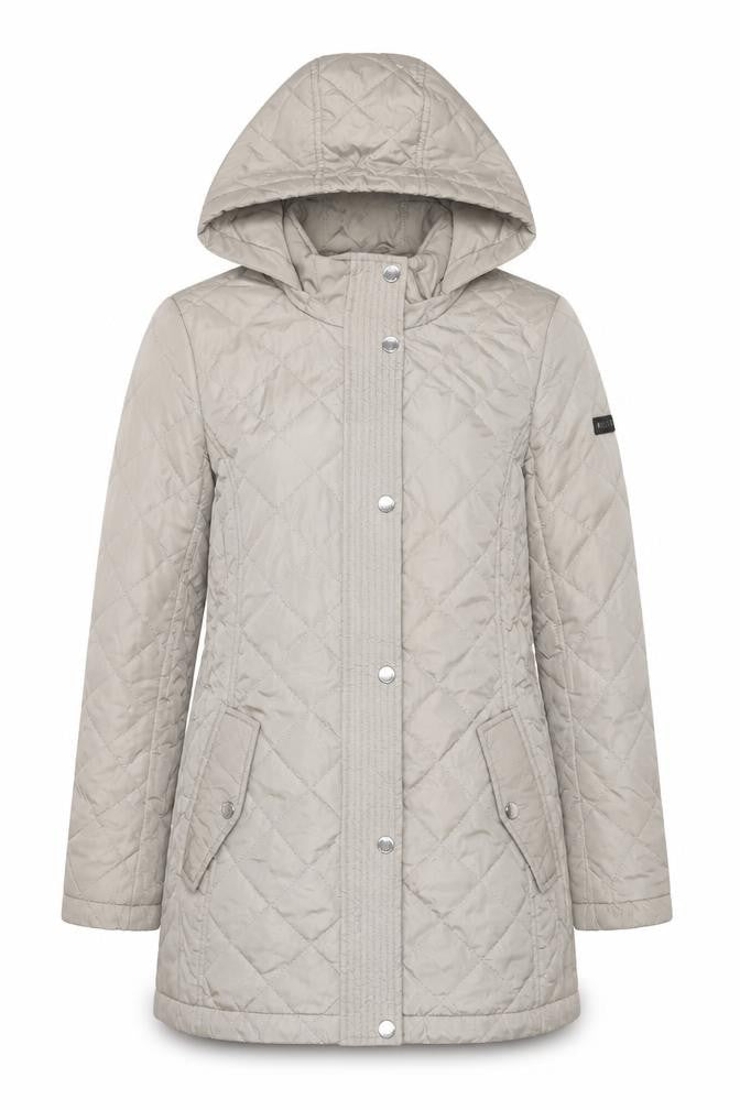 DKNY Womens Beige Quilted Hooded Mid-Length Coat XS