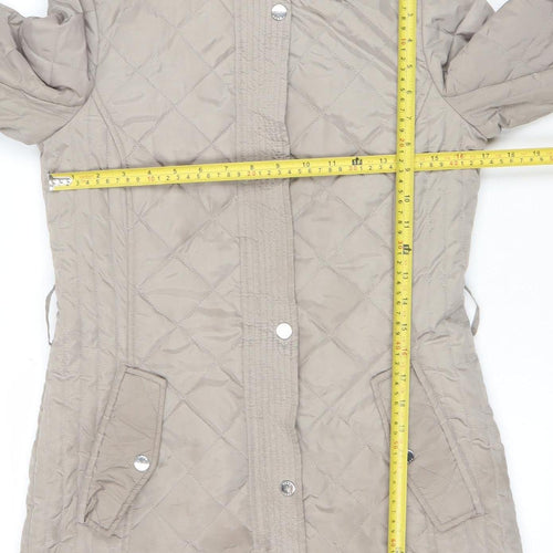 DKNY Womens Beige Quilted Hooded Mid-Length Coat XS