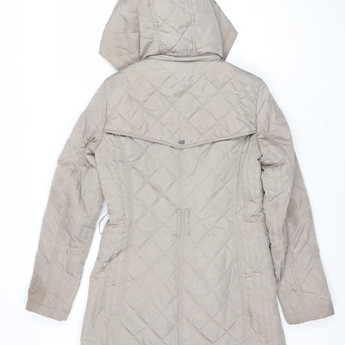 DKNY Womens Beige Quilted Hooded Mid-Length Coat XS