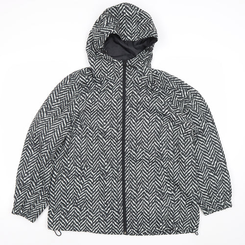 Damart Women Black Geometric Hooded Puffer Jacket Size 16