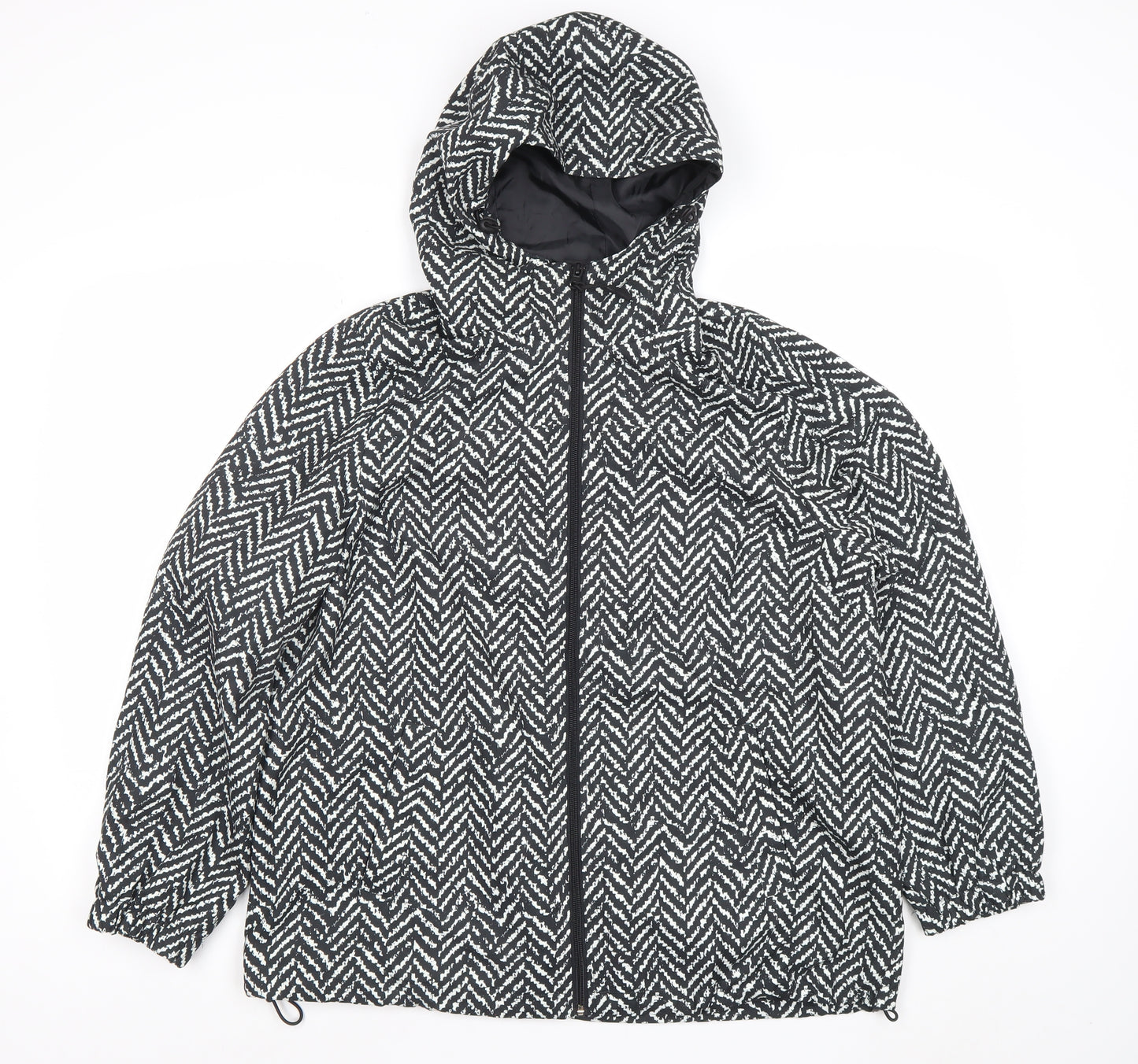 Damart Women Black Geometric Hooded Puffer Jacket Size 16