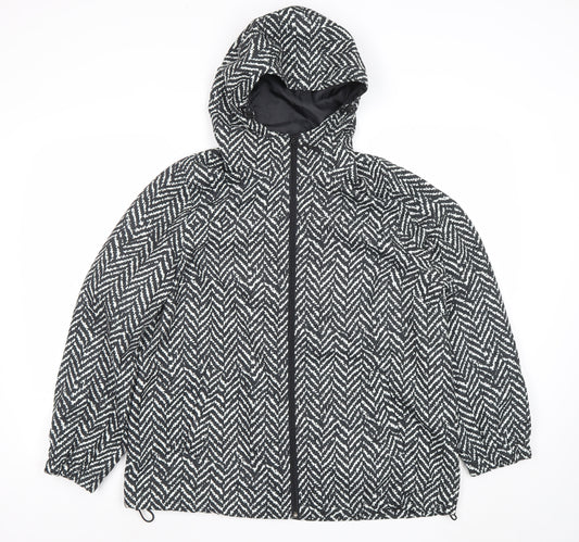 Damart Women Black Geometric Hooded Puffer Jacket Size 16