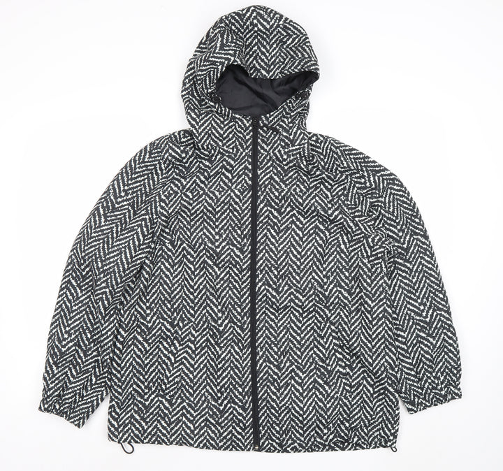 Damart Women Black Geometric Hooded Puffer Jacket Size 16