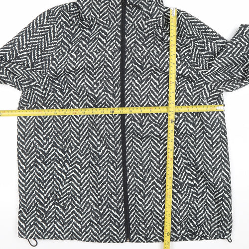 Damart Women Black Geometric Hooded Puffer Jacket Size 16