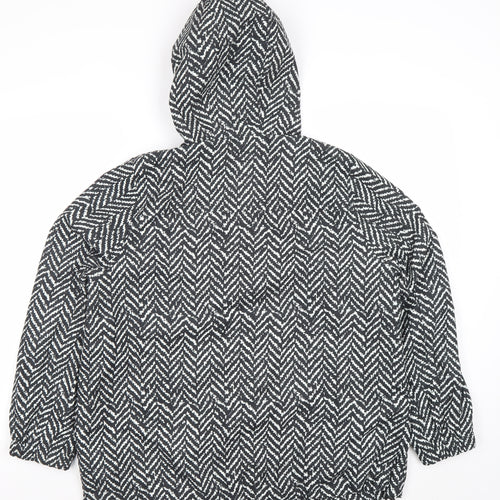 Damart Women Black Geometric Hooded Puffer Jacket Size 16