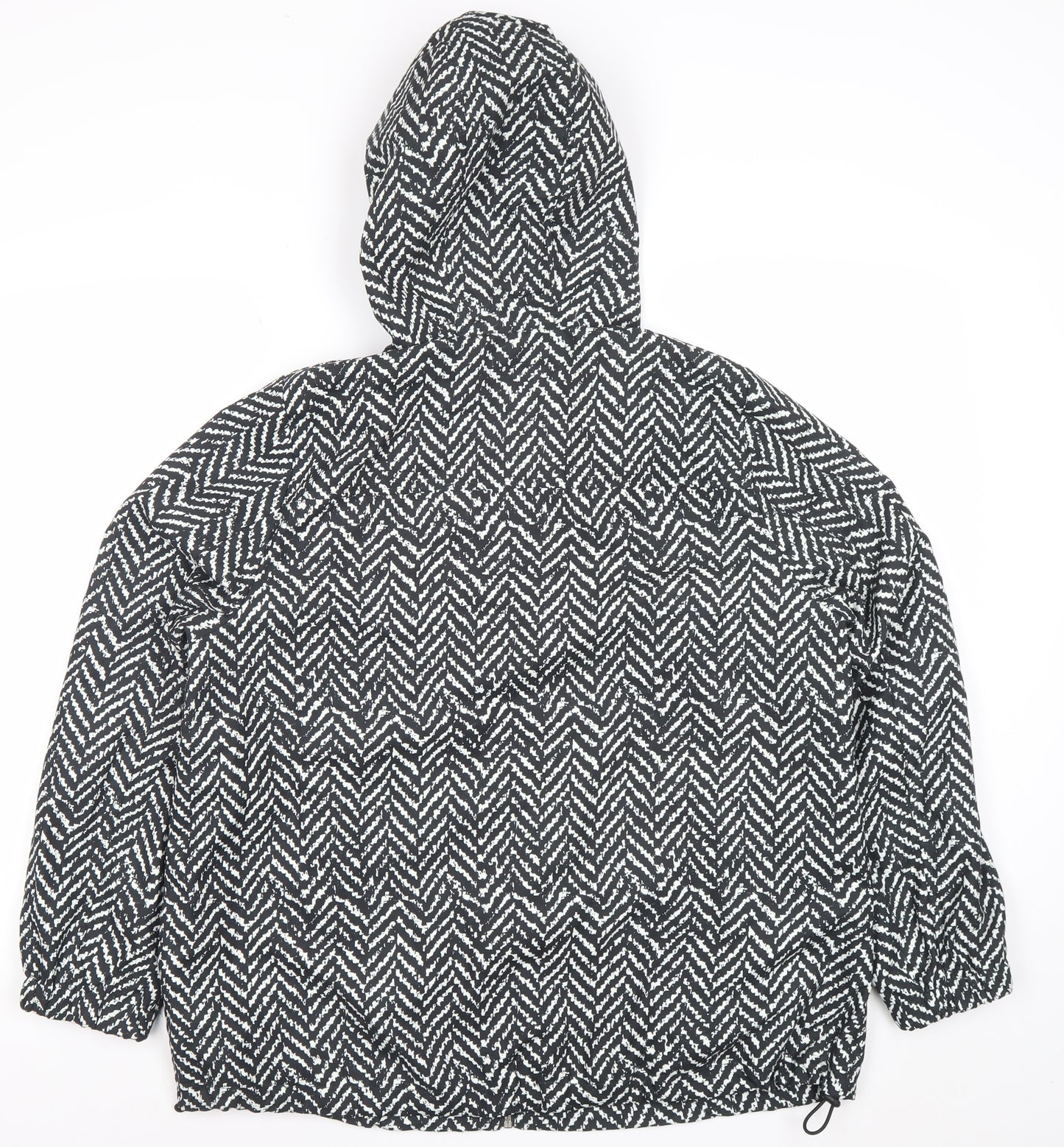 Damart Women Black Geometric Hooded Puffer Jacket Size 16