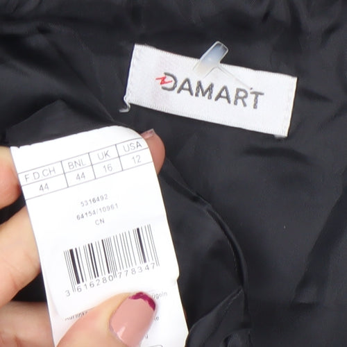 Damart Women Black Geometric Hooded Puffer Jacket Size 16