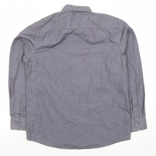 DUNNES STORES Boys Grey Button-Up Long Sleeve Shirt 13-14 Years Classic Fit
