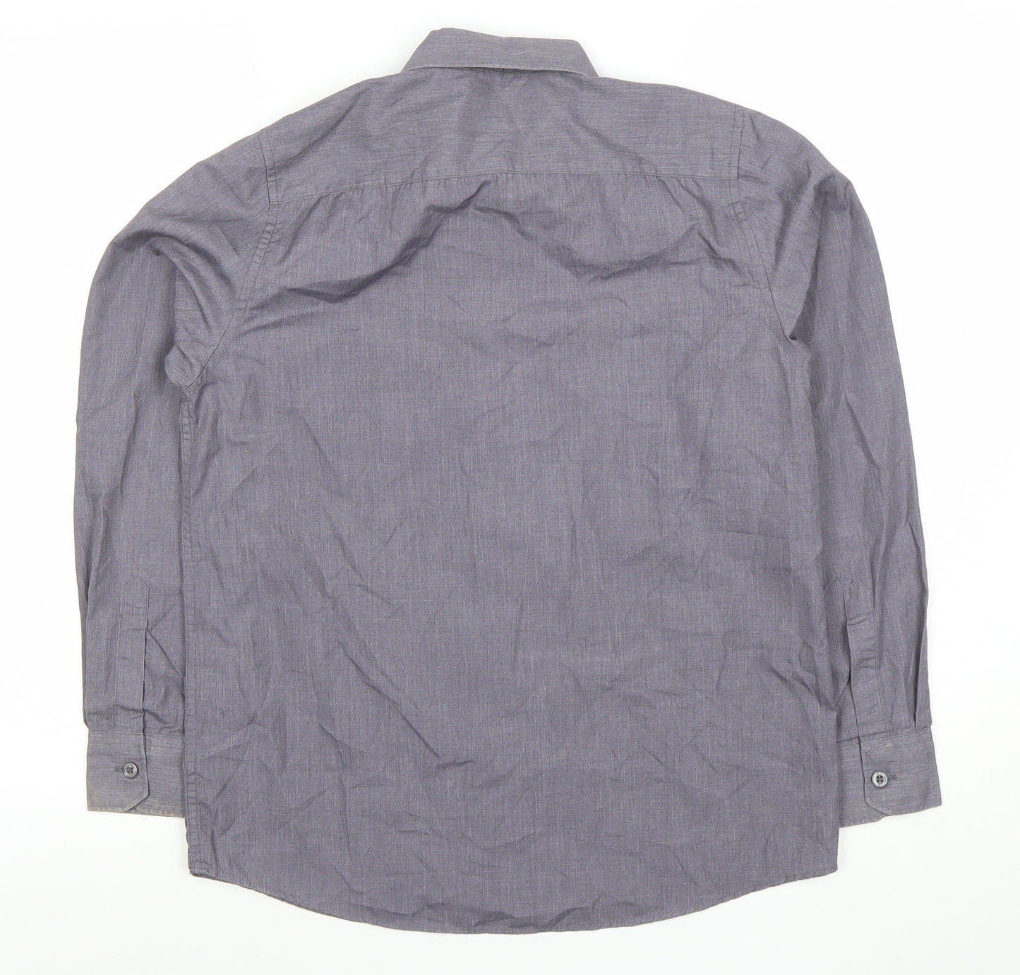 DUNNES STORES Boys Grey Button-Up Long Sleeve Shirt 13-14 Years Classic Fit