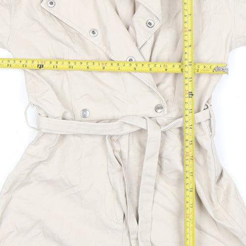 PrettyLittleThing Women's Beige Belted Long Sleeve Playsuit Size 6
