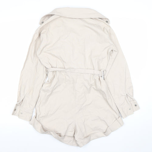 PrettyLittleThing Women's Beige Belted Long Sleeve Playsuit Size 6