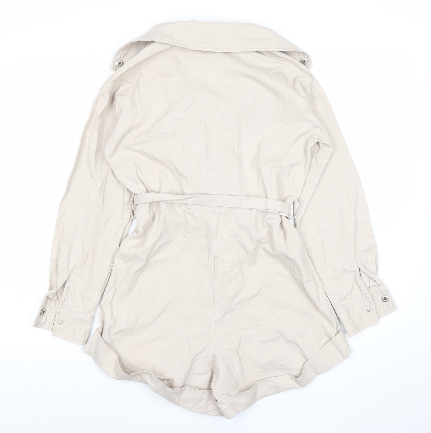 PrettyLittleThing Women's Beige Belted Long Sleeve Playsuit Size 6