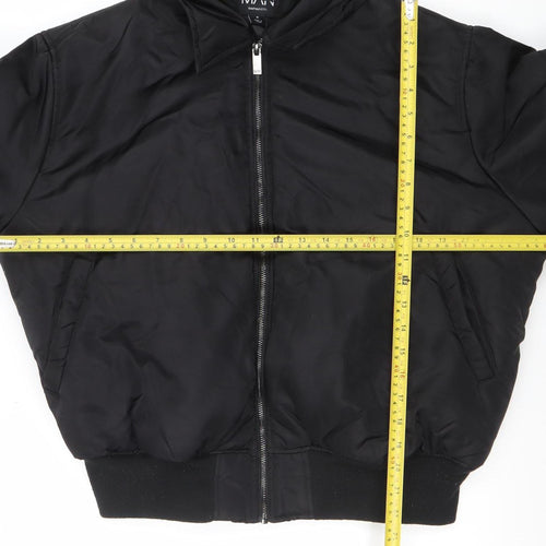 boohooMAN Men's Black Hooded Bomber Jacket Size M