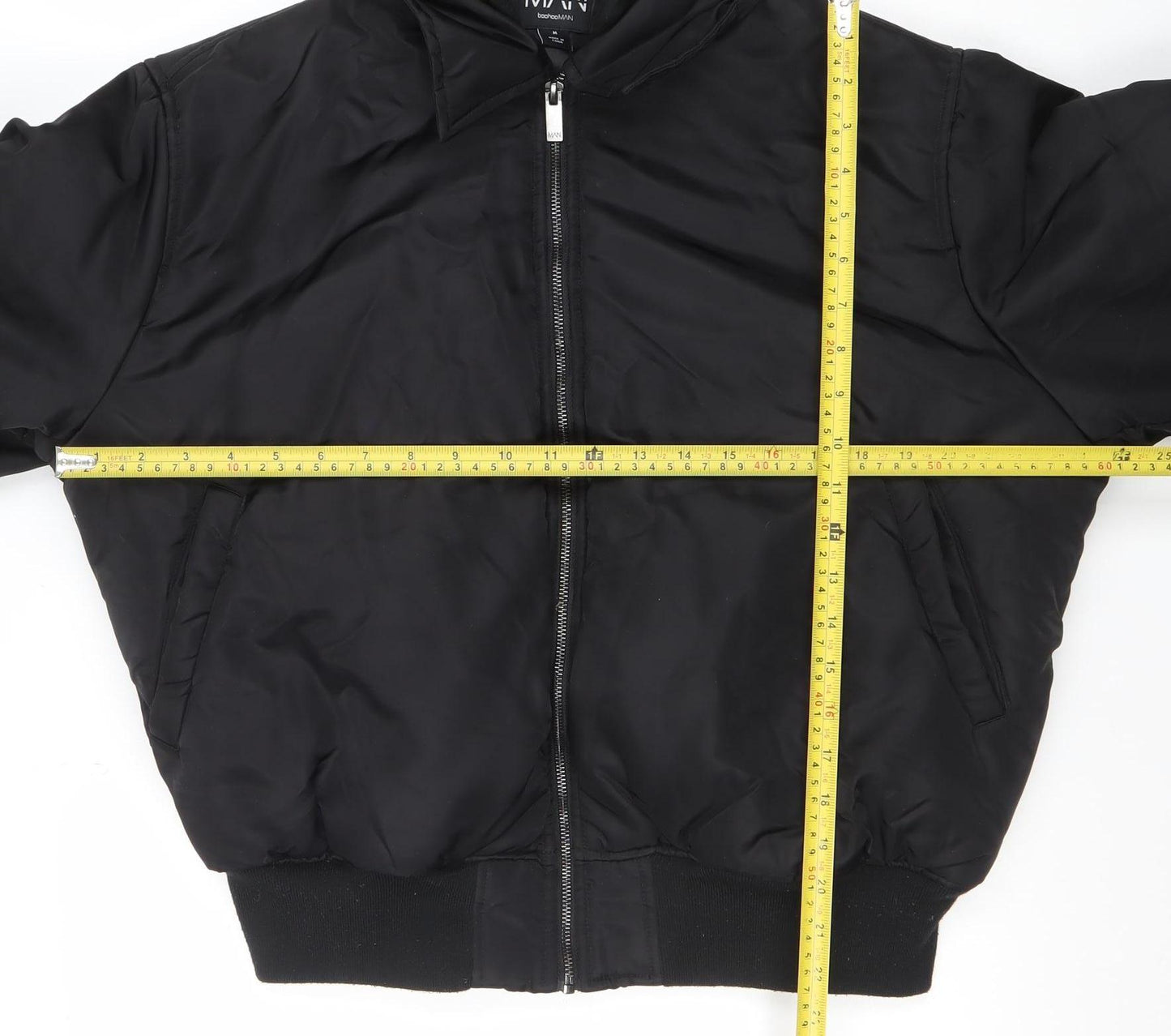 boohooMAN Men's Black Hooded Bomber Jacket Size M