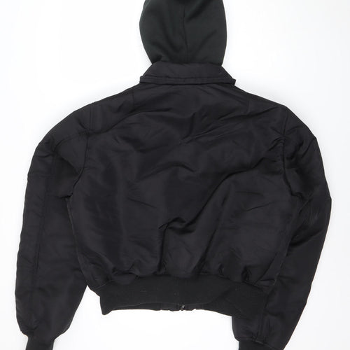 boohooMAN Men's Black Hooded Bomber Jacket Size M