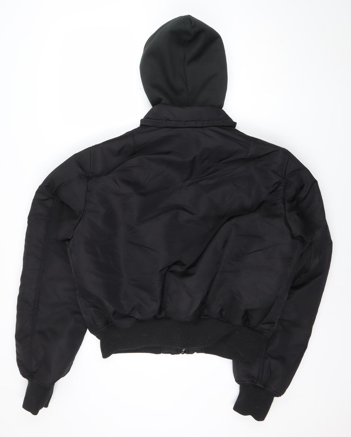 boohooMAN Men's Black Hooded Bomber Jacket Size M