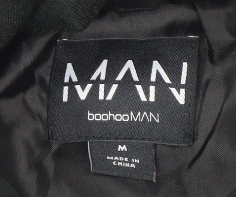boohooMAN Men's Black Hooded Bomber Jacket Size M