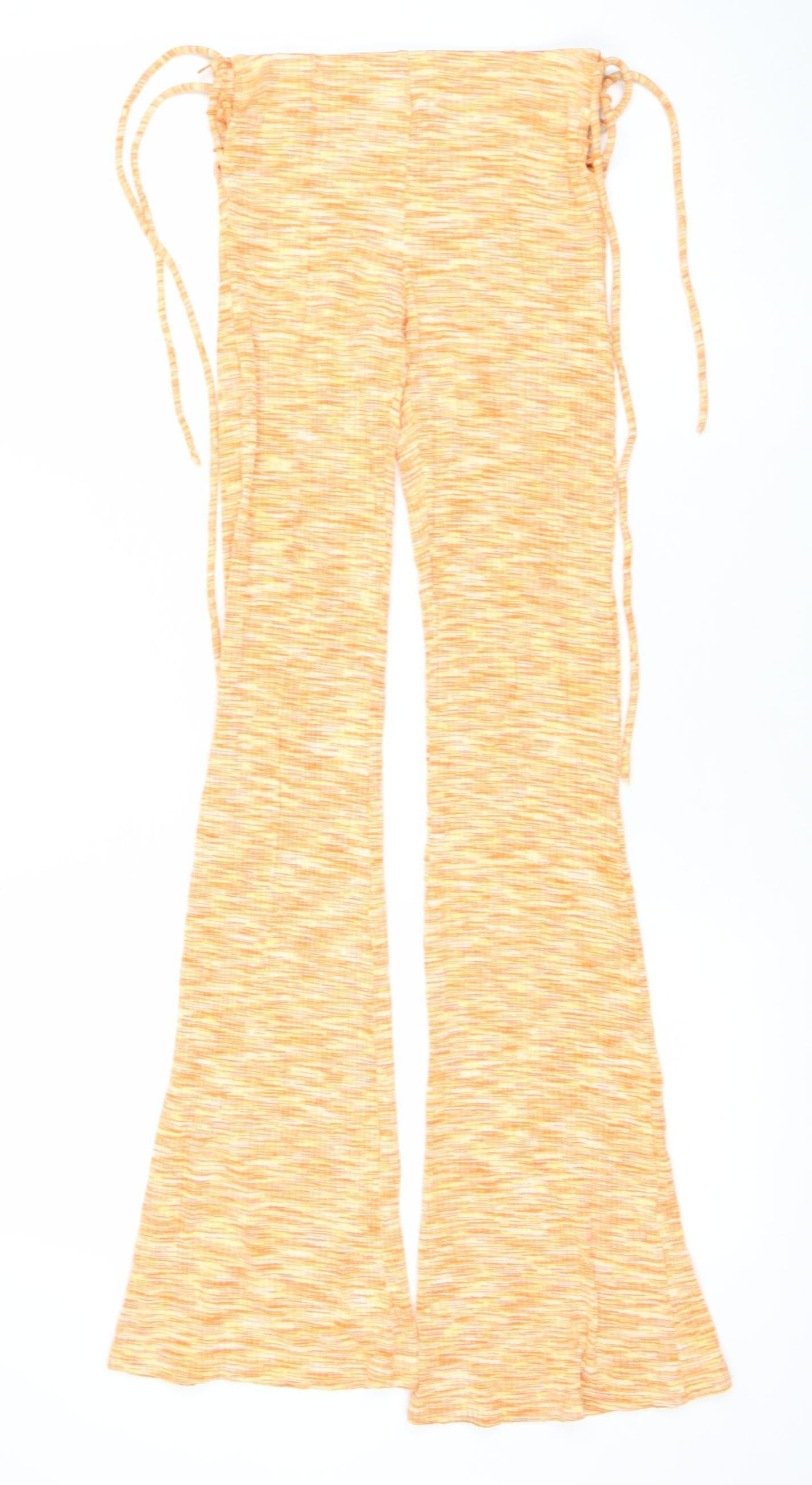 Bershka Women’s Orange Flared Trousers Size 8 Cotton Blend