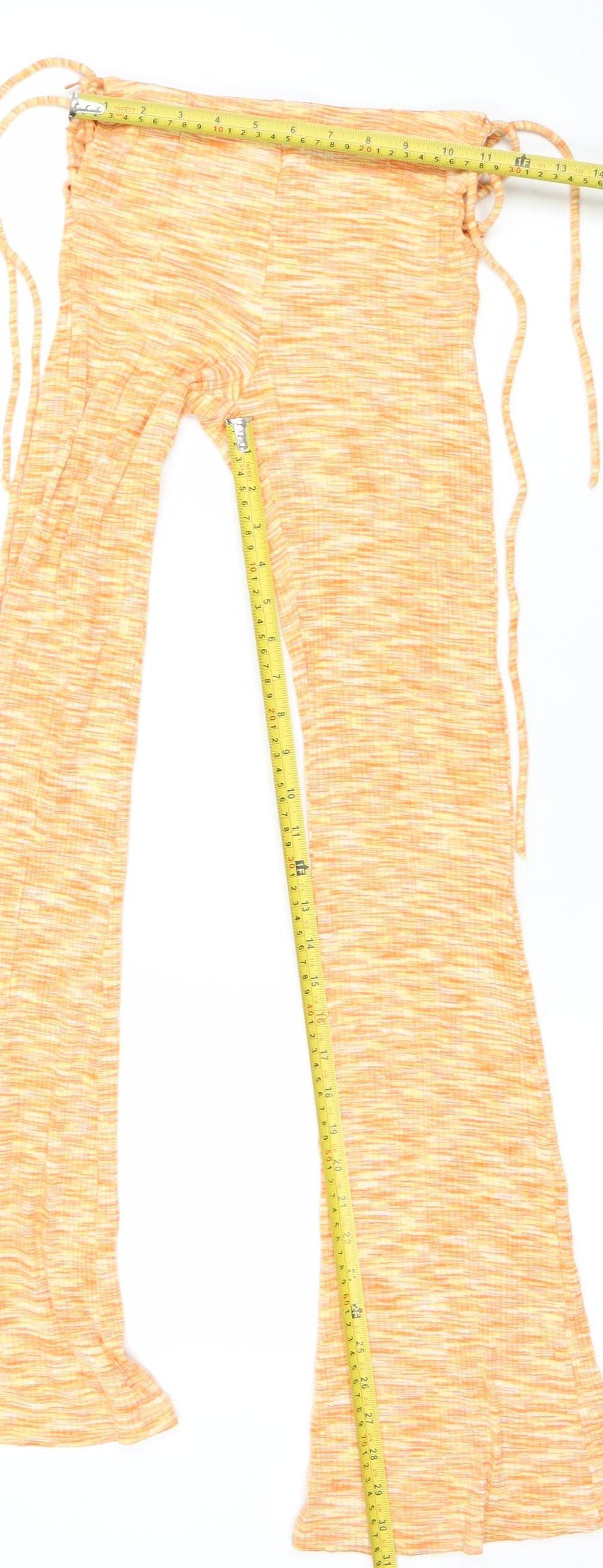 Bershka Women’s Orange Flared Trousers Size 8 Cotton Blend