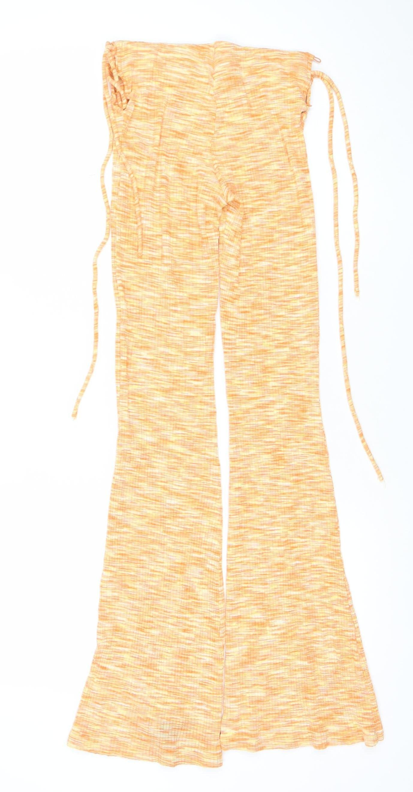 Bershka Women’s Orange Flared Trousers Size 8 Cotton Blend