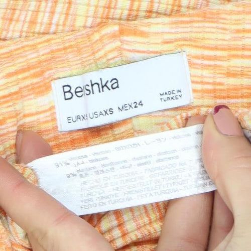 Bershka Women’s Orange Flared Trousers Size 8 Cotton Blend