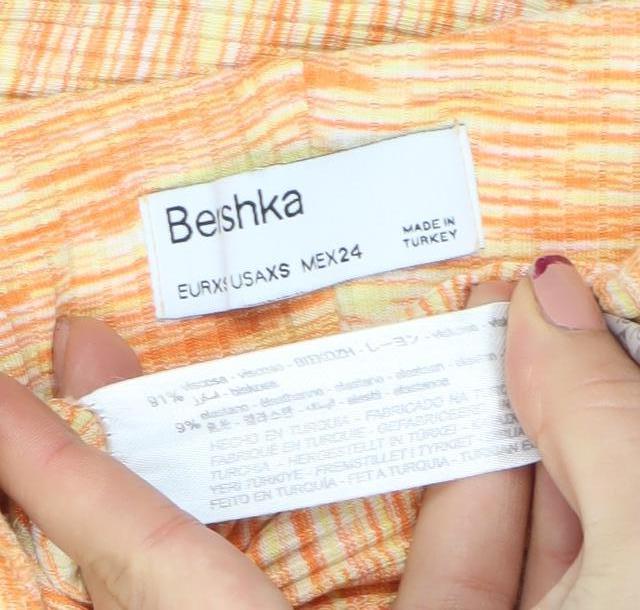 Bershka Women’s Orange Flared Trousers Size 8 Cotton Blend