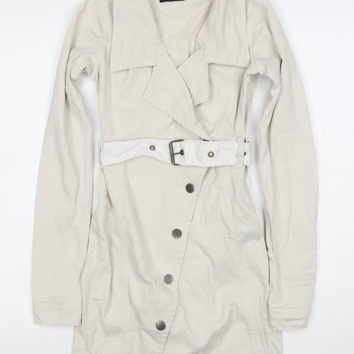 PrettyLittleThing Women’s Beige Trench Coat UK 6 Belted Cotton Blend