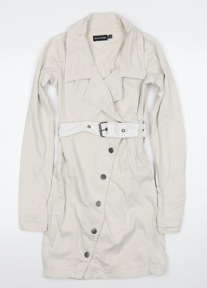 PrettyLittleThing Women’s Beige Trench Coat UK 6 Belted Cotton Blend