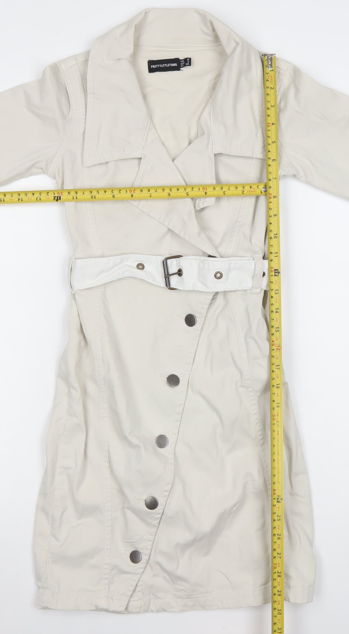 PrettyLittleThing Women’s Beige Trench Coat UK 6 Belted Cotton Blend