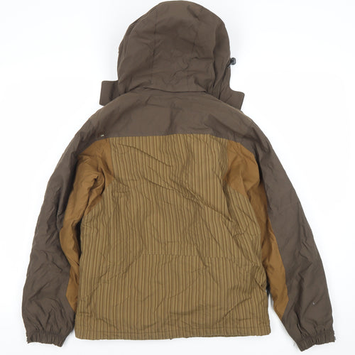 E408 Boys Brown Hooded Winter Puffer Jacket Size M with Full Zip and Pockets