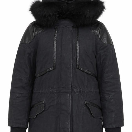 Maje Womens Black Fur Trim Hooded Long Parka Coat Size S
