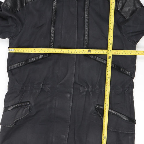 Maje Womens Black Fur Trim Hooded Long Parka Coat Size S