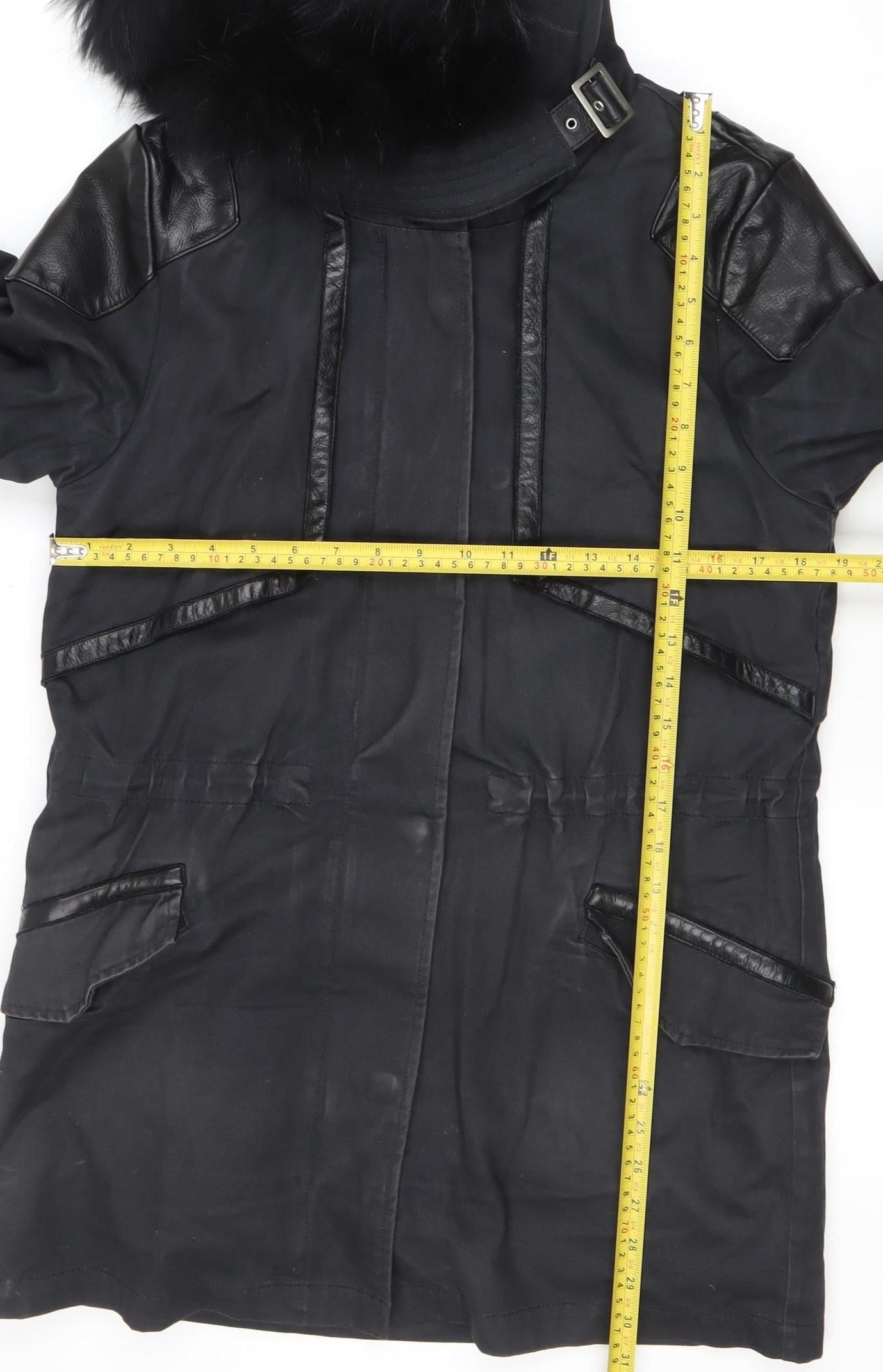 Maje Womens Black Fur Trim Hooded Long Parka Coat Size S