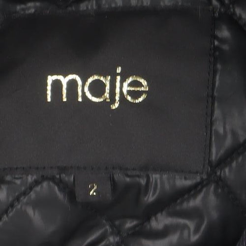 Maje Womens Black Fur Trim Hooded Long Parka Coat Size S