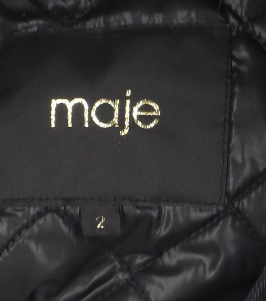 Maje Womens Black Fur Trim Hooded Long Parka Coat Size S