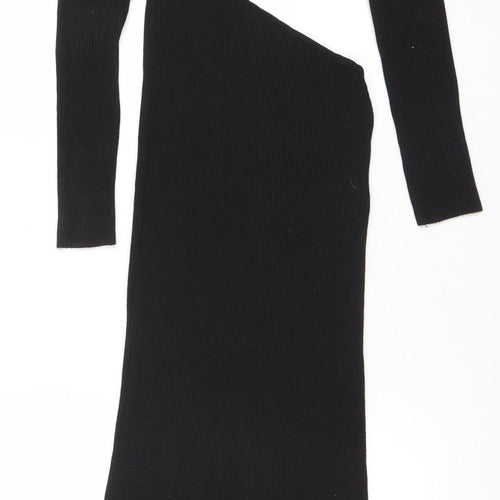 Stradivarius Women's Black XS Ribbed Knit Bodycon Midi Dress