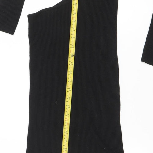 Stradivarius Women's Black XS Ribbed Knit Bodycon Midi Dress