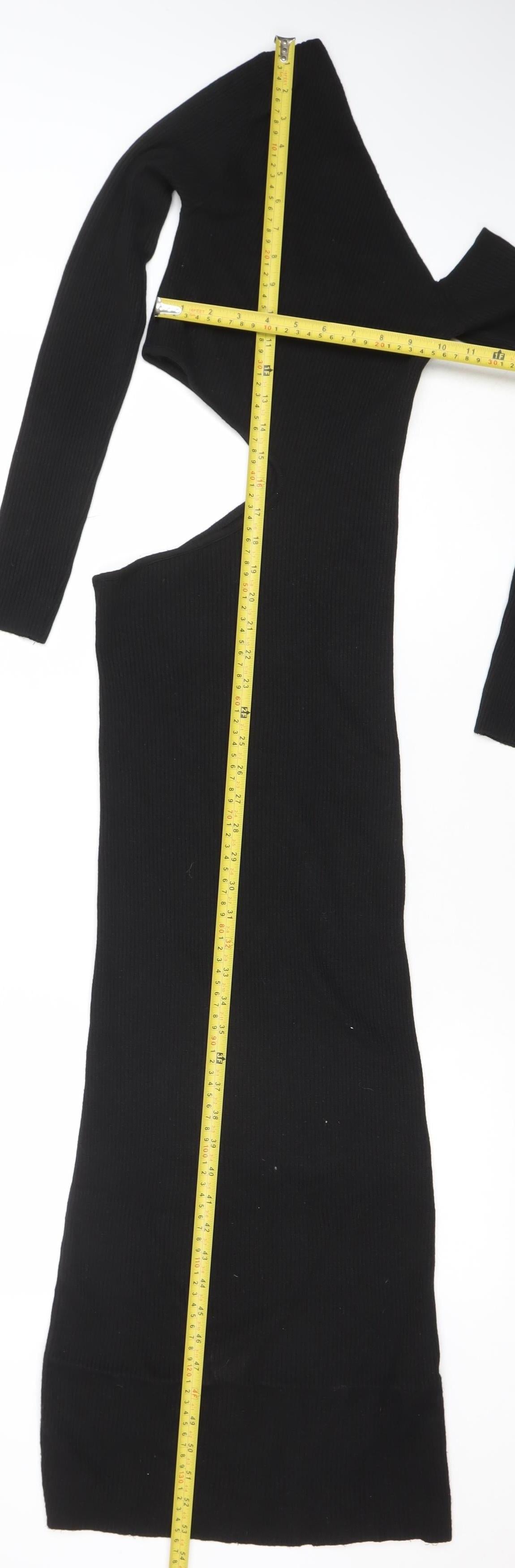 Stradivarius Women's Black XS Ribbed Knit Bodycon Midi Dress
