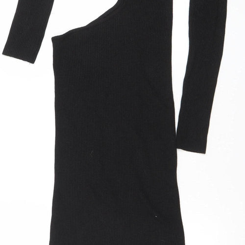 Stradivarius Women's Black XS Ribbed Knit Bodycon Midi Dress