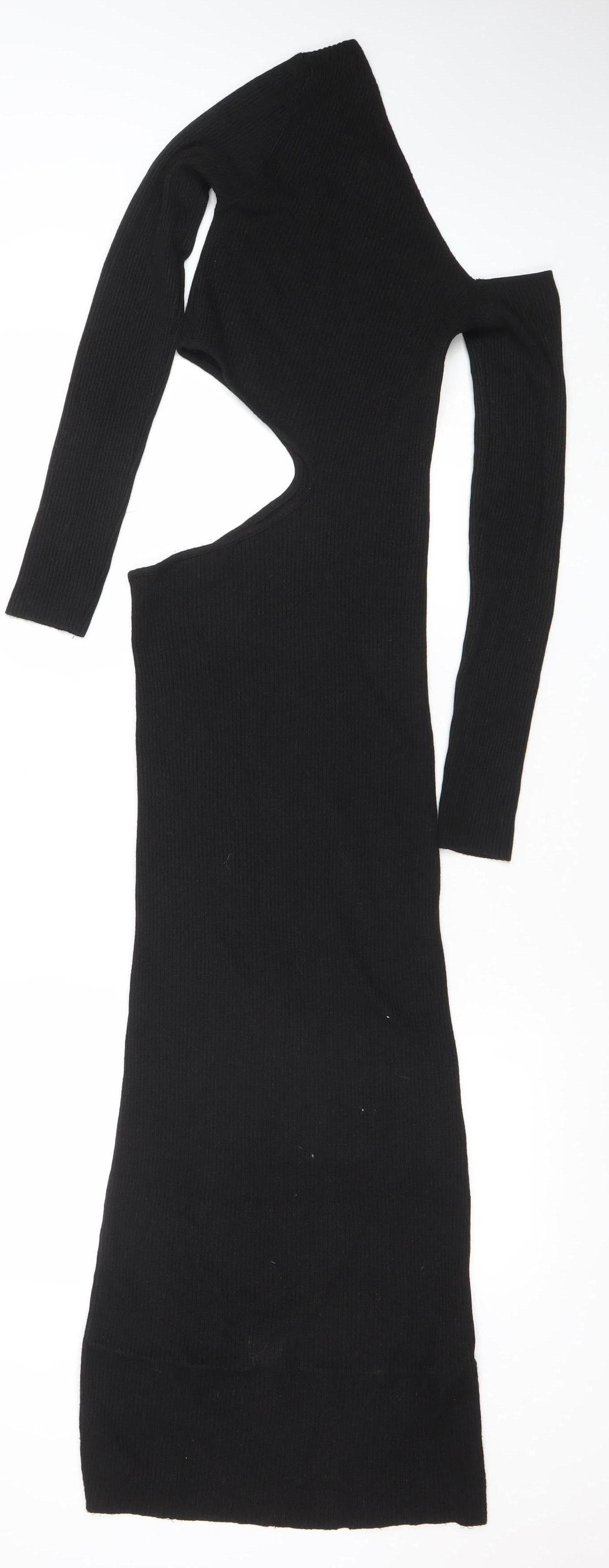 Stradivarius Women's Black XS Ribbed Knit Bodycon Midi Dress