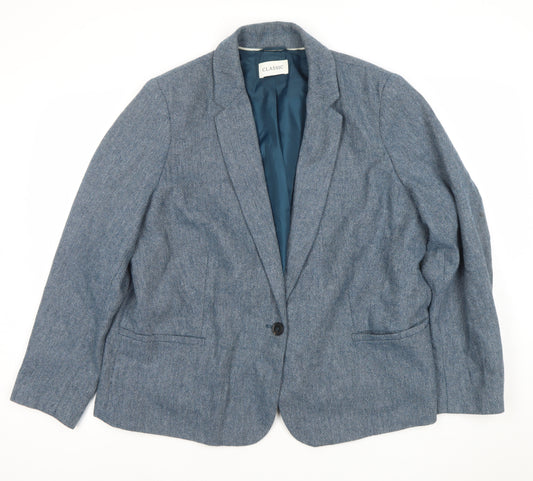 Marks and Spencer Womens Blue Wool Blend Single Breasted Blazer UK 22