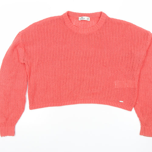 Hollister Women Pink XS Chunky Knit Cotton Blend Crew Neck Jumper