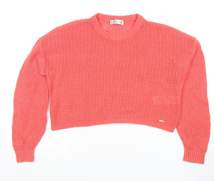 Hollister Women Pink XS Chunky Knit Cotton Blend Crew Neck Jumper