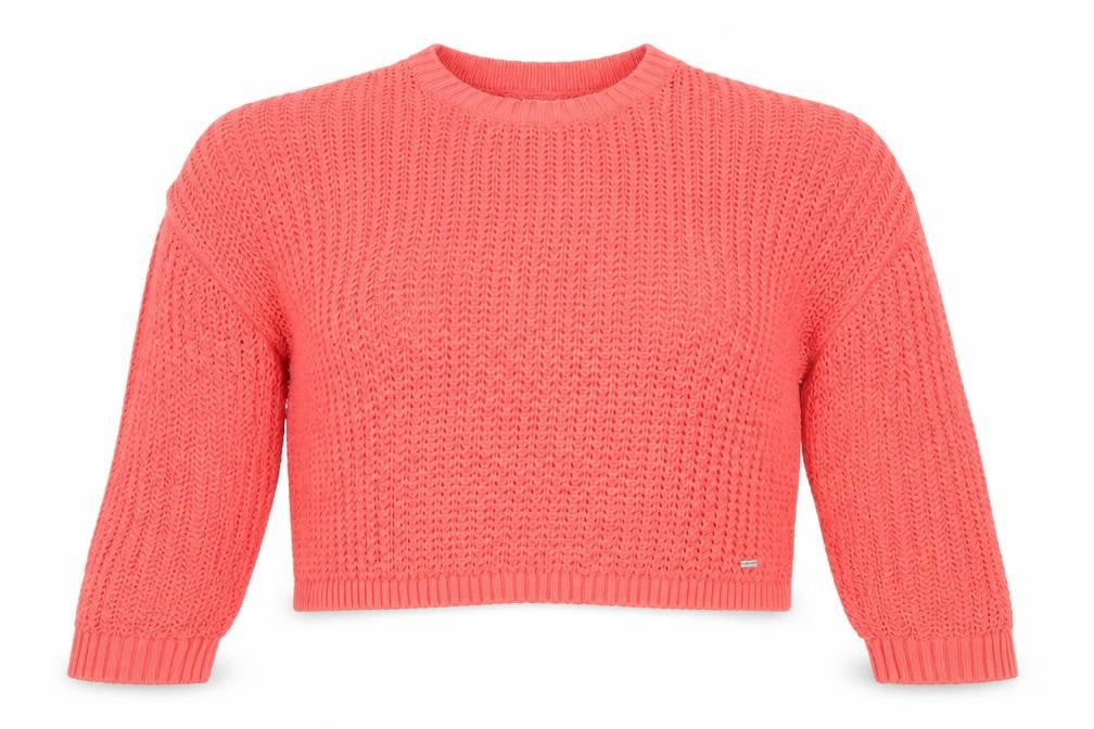Hollister Women Pink XS Chunky Knit Cotton Blend Crew Neck Jumper