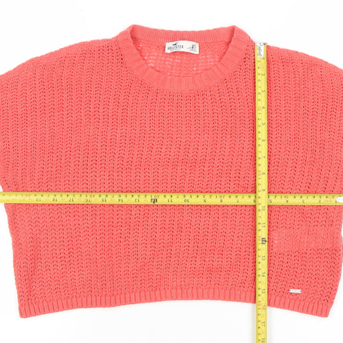Hollister Women Pink XS Chunky Knit Cotton Blend Crew Neck Jumper