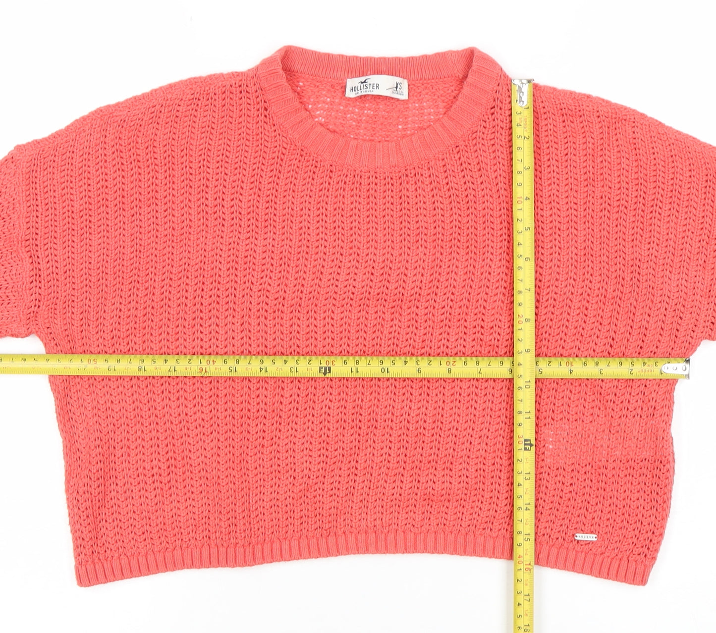 Hollister Women Pink XS Chunky Knit Cotton Blend Crew Neck Jumper