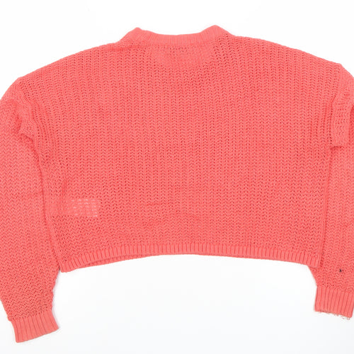 Hollister Women Pink XS Chunky Knit Cotton Blend Crew Neck Jumper