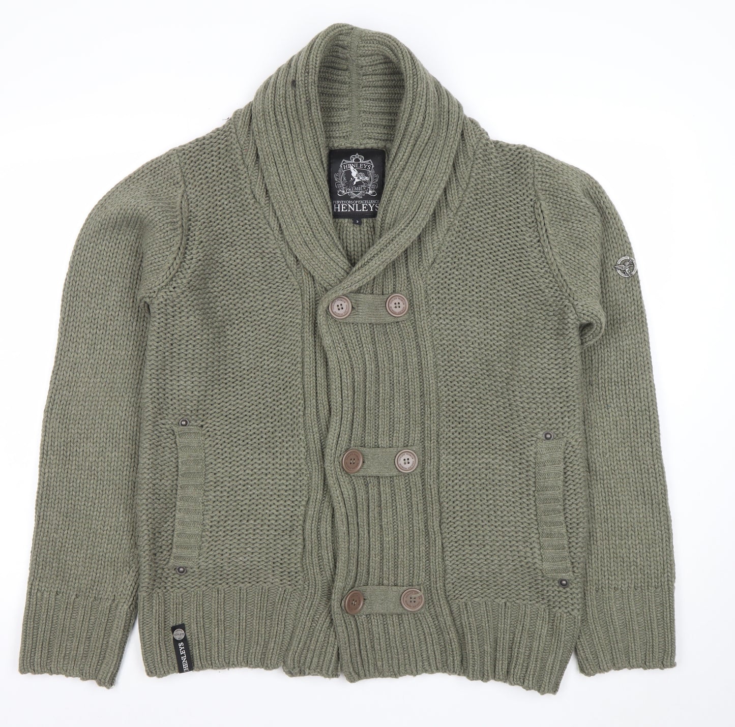 Henleys Men’s Green Chunky Knit Shawl Collar Cardigan Jumper M